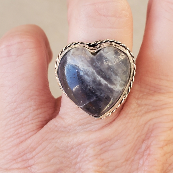 New Heart Shaped Iolite in Sunstone 925 Silver Ring. - Picture 2 of 15